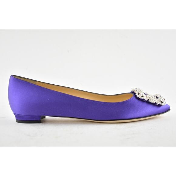 Manolo Blahnik Hangisi Violet Purple Satin Jewel Buckle Ballerina Ballet Flat 38 - Picture 3 of 12